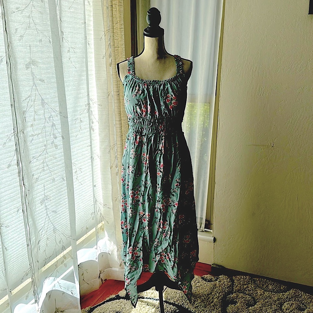 No Boundaries Floral Dress Mint with asymmetrical hem size 2x